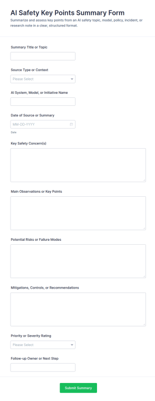 AI Safety Key Points Summary Form Template