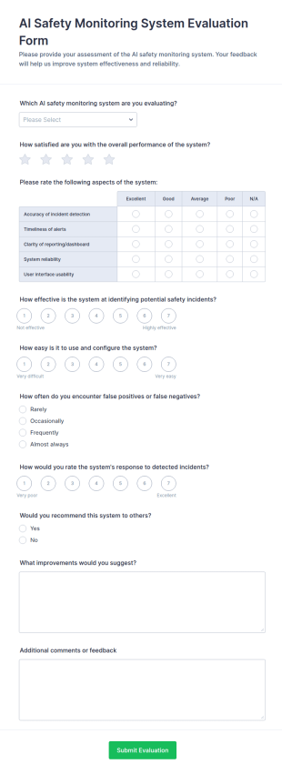 AI Safety Monitoring System Evaluation Form Template