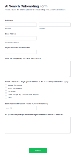 AI Search Onboarding Form Template