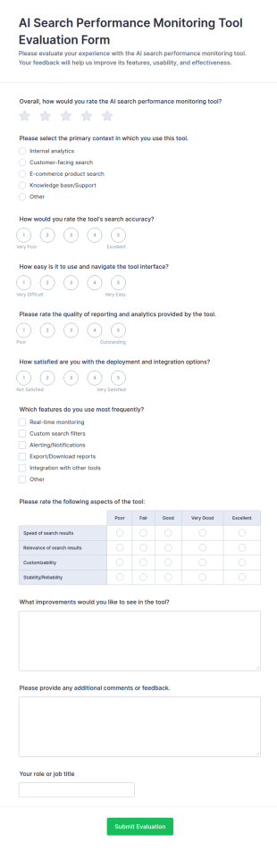 AI Search Performance Monitoring Tool Evaluation Form Template