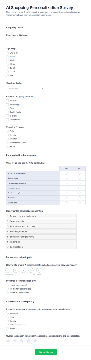 AI Shopping Personalization Survey Form Template