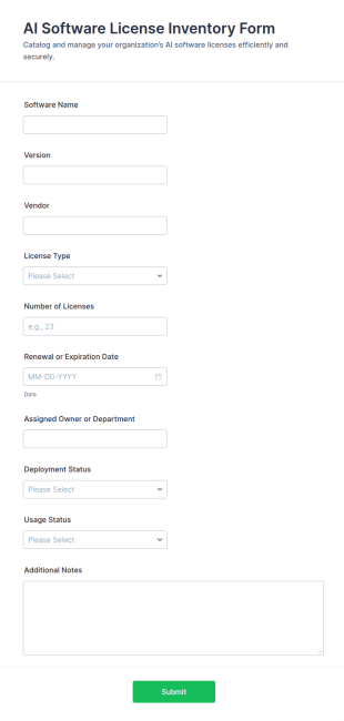 AI Software License Inventory Form Template