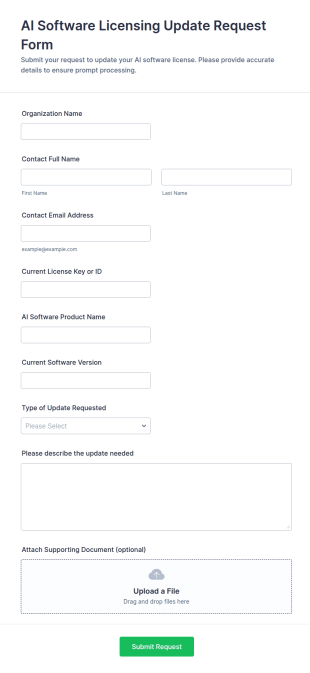 AI Software Licensing Update Request Form Template