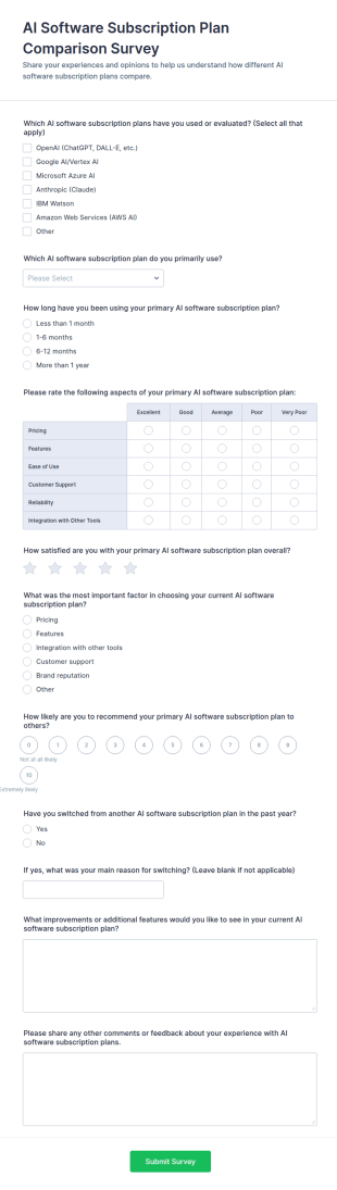 AI Software Subscription Plan Comparison Survey Form Template