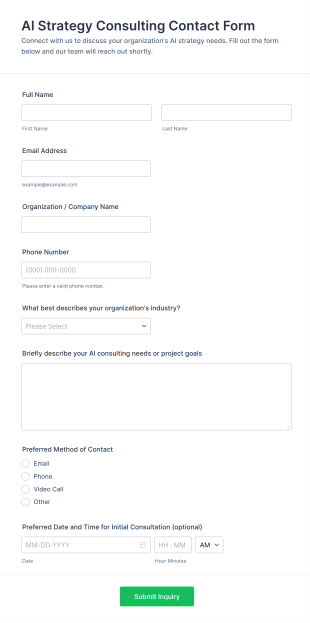AI Strategy Consulting Contact Form Template