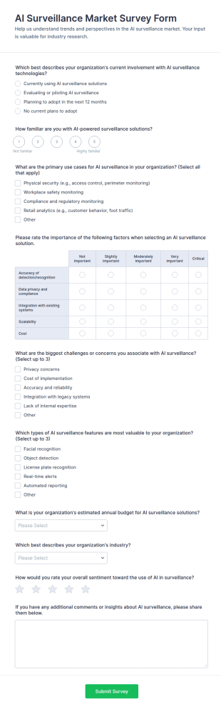 AI Surveillance Market Survey Form Template