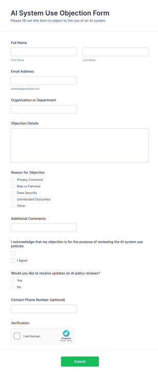 AI System Use Objection Form Template