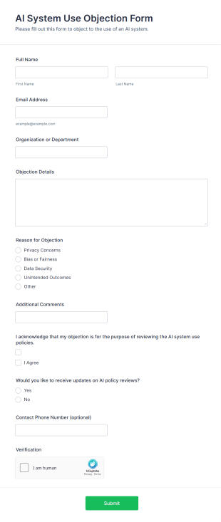 AI System Use Objection Form Template