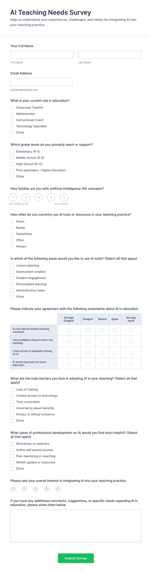 AI Teaching Needs Survey Form Template