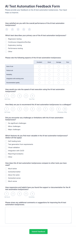 AI Test Automation Feedback Form Template