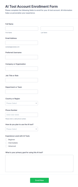 AI Tool Account Enrollment Form Template