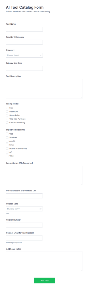 AI Tool Catalog Form Template