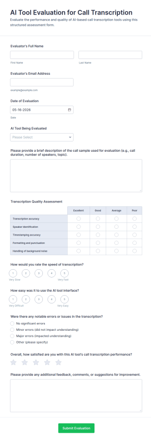 AI Tool Evaluation For Call Transcription Form Template