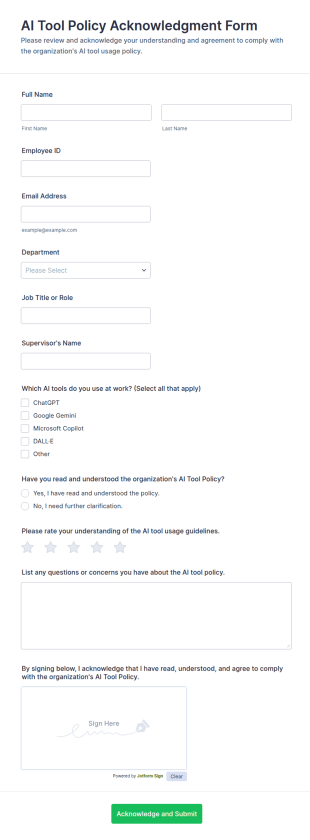AI Tool Policy Acknowledgment Form Template