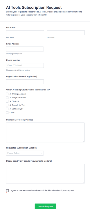 AI Tools Subscription Request Form Template
