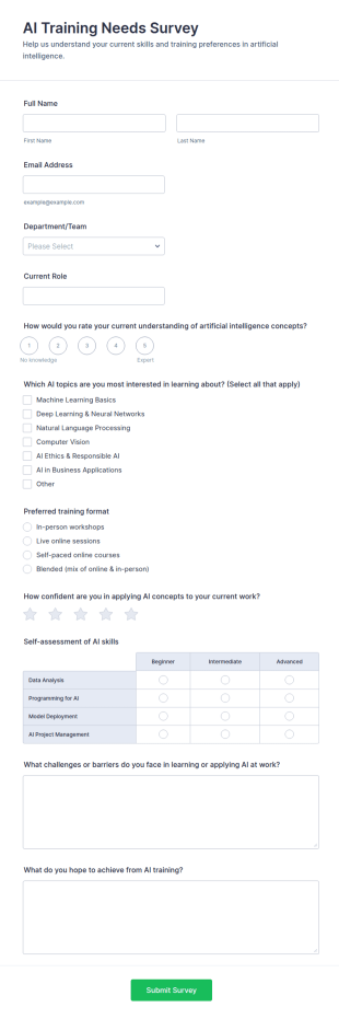 AI Training Needs Survey Form Template