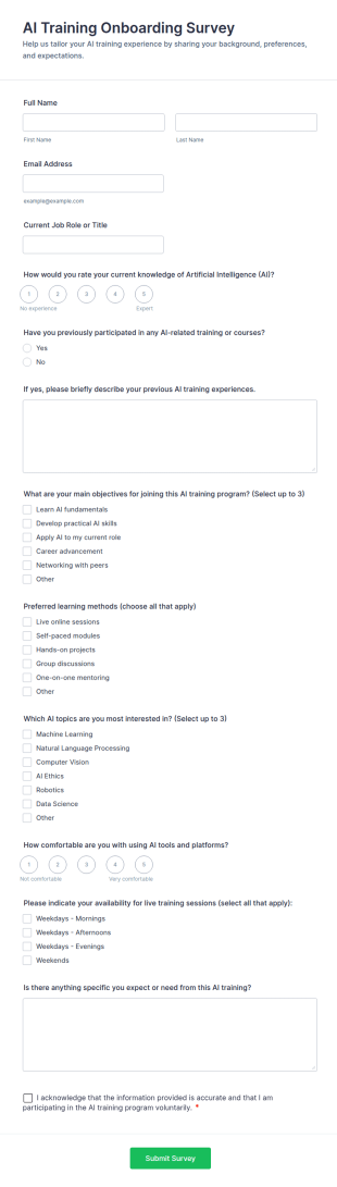 AI Training Onboarding Survey Form Template