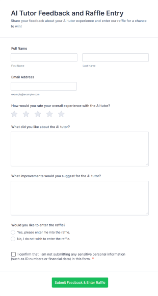 AI Tutor Feedback And Raffle Entry Form Template