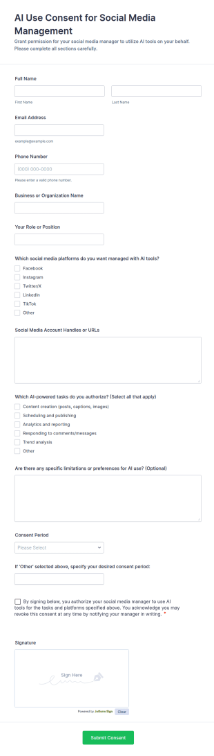 AI Use Consent Form For Social Media Management
