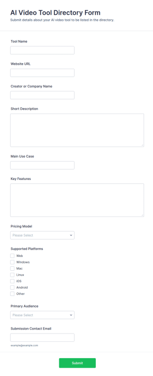 AI Video Tool Directory Form Template
