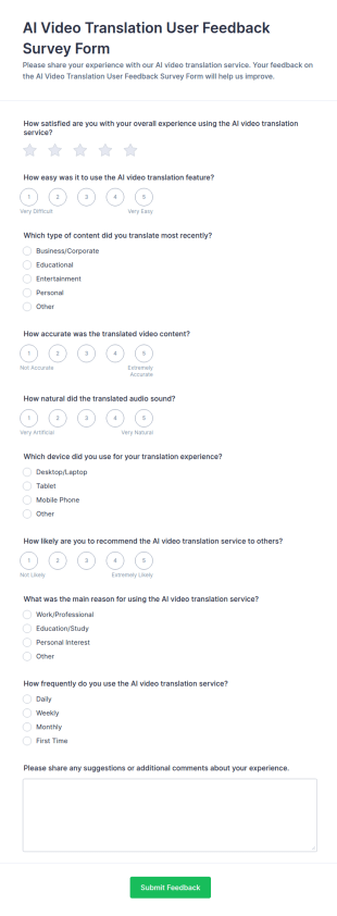 AI Video Translation User Feedback Survey Form Template