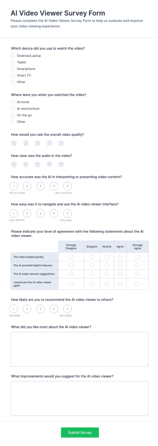 AI Video Viewer Survey Form Template