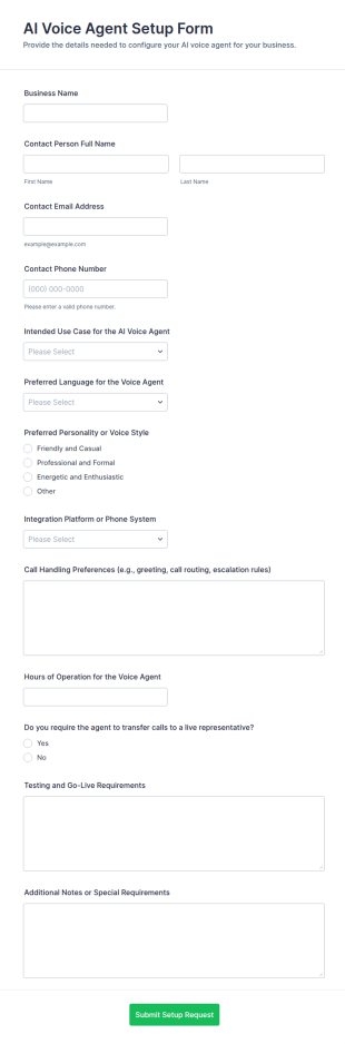 AI Voice Agent Setup Form Template