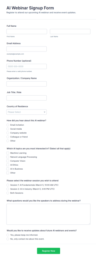 AI Webinar Signup Form Template