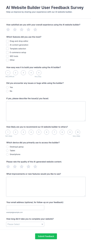 AI Website Builder User Feedback Survey Form Template