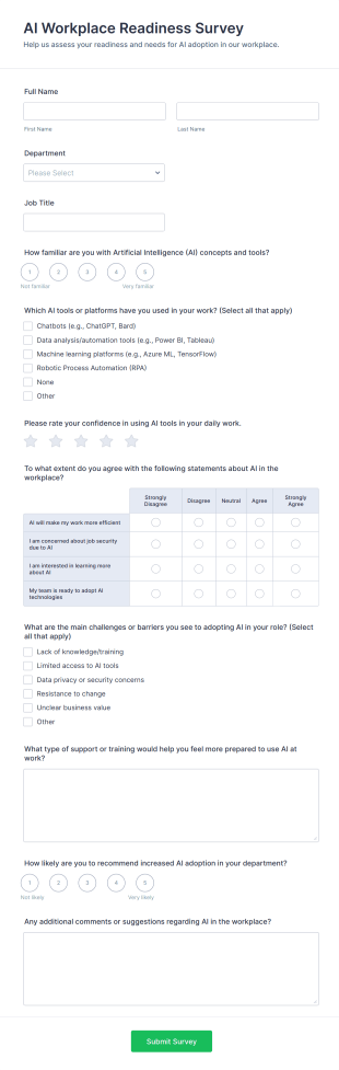 AI Workplace Readiness Survey Form Template