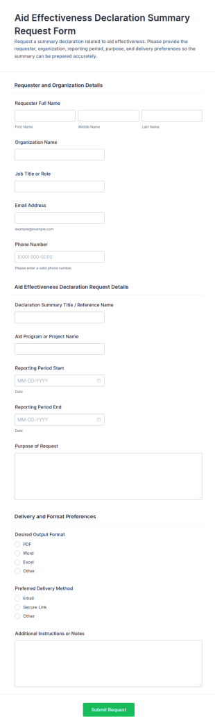 Aid Effectiveness Declaration Summary Request Form Template