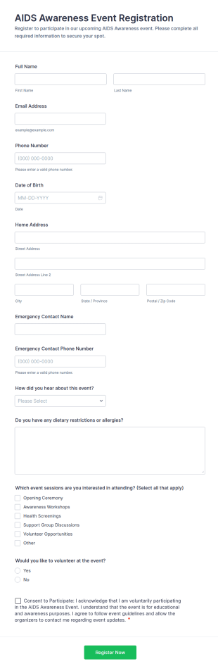 AIDS Awareness Event Registration Form Template