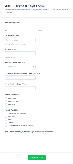 Aile Buluşması Kayıt Form Template