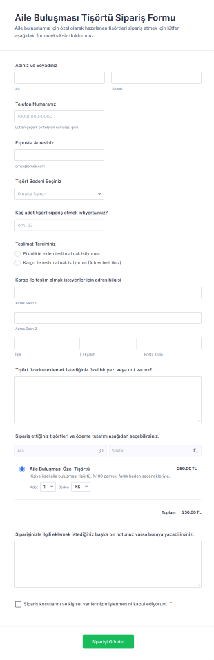 Aile Buluşması Tişörtü Sipariş Form Şablonu