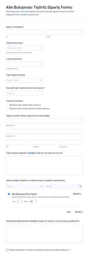 Aile Buluşması Tişörtü Sipariş Form Şablonu