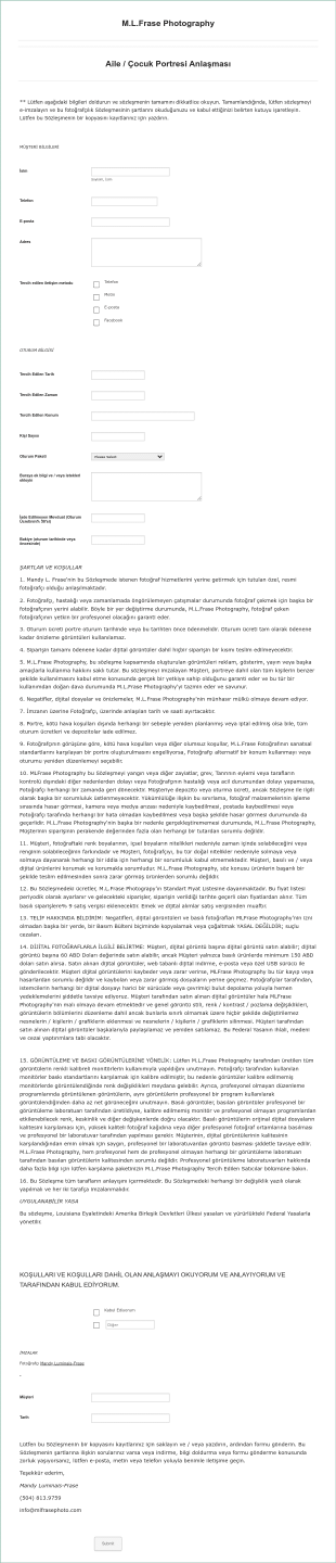 Aile / Çocuk Fotoğraf Sözleşmesi Form Template