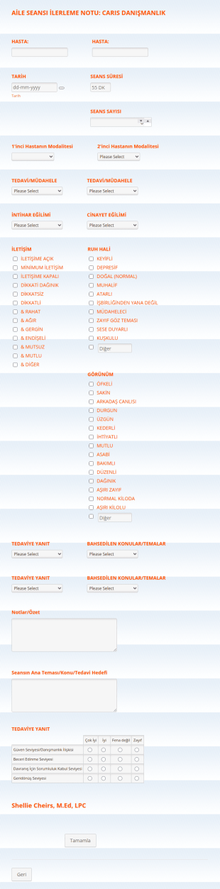 Aile Danışmanlığı İlerleme Notu Form Şablonu