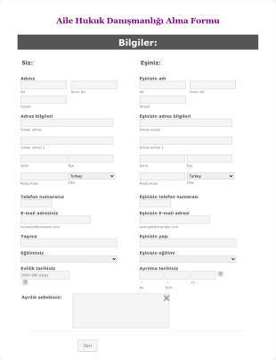 Aile Hukuk Danışmanlığı Alma Form Template
