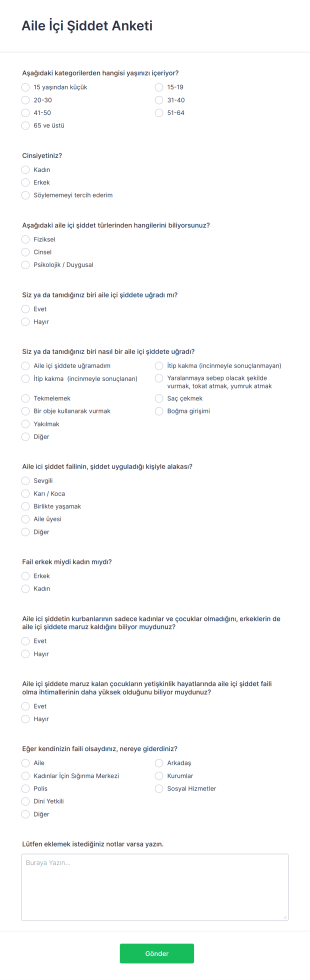 Aile İçi Şiddet Anketi Form Şablonu
