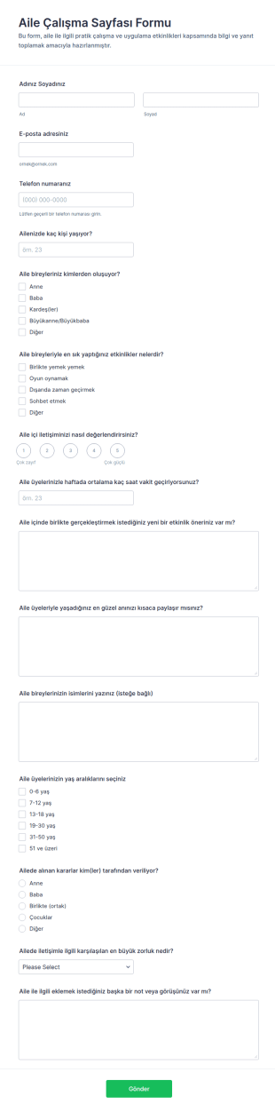 Aile Kelime Ailesi Uygulama Form Şablonu