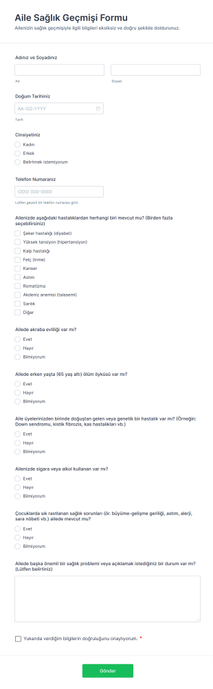 Aile Sağlık Geçmişi Form Template