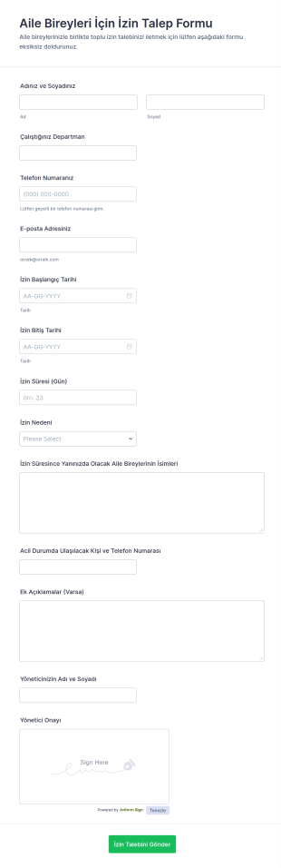 Aile Tatili İzin Form Şablonu