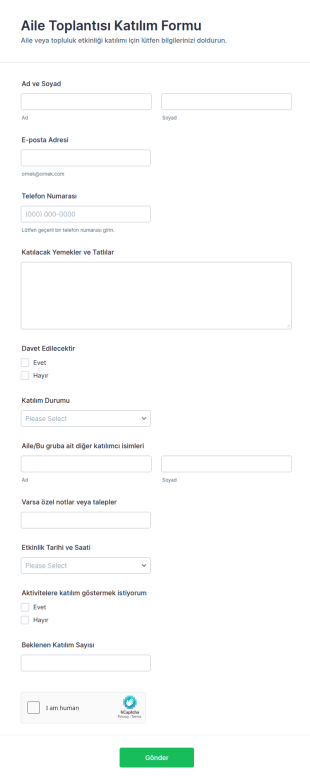 Aile Toplantısı Katılım Form Şablonu