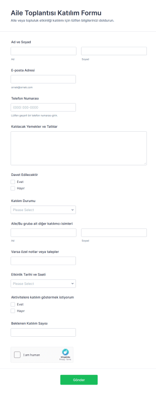 Aile Toplantısı Katılım Form Şablonu