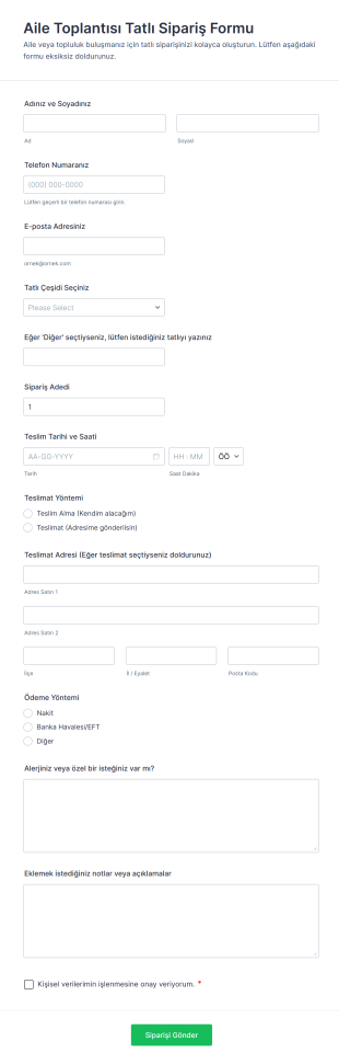 Aile Toplantısı Tatlı Sipariş Form Şablonu