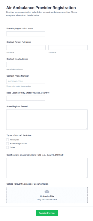 Air Ambulance Provider Registration Form Template