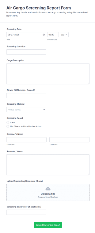 Air Cargo Screening Report Form Template
