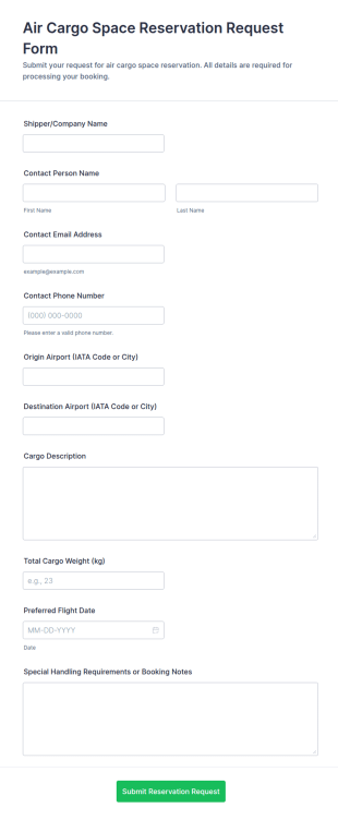 Air Cargo Space Reservation Request Form Template