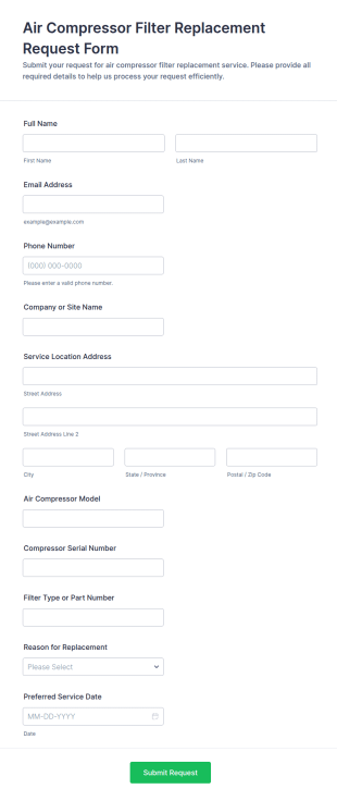 Air Compressor Filter Replacement Request Form Template