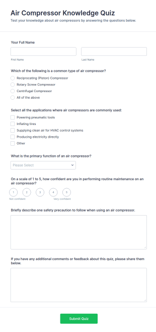 Air Compressor Knowledge Quiz Form Template